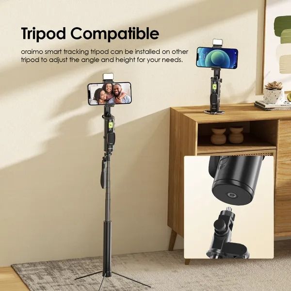 Oraimo FlowMotion Gesture Control Smart Tracking Tripod | 360° Face Tracking Phone Gimbal Stabilizer with Auto Tracking, Vlogging Stand, Selfie Stick & Live Streaming Support