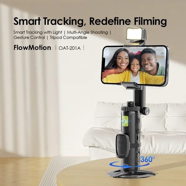 Oraimo FlowMotion Gesture Control Smart Tracking Tripod | 360° Face Tracking Phone Gimbal Stabilizer with Auto Tracking, Vlogging Stand, Selfie Stick & Live Streaming Support