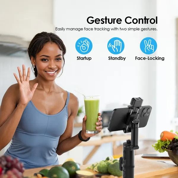 Oraimo FlowMotion Gesture Control Smart Tracking Tripod | 360° Face Tracking Phone Gimbal Stabilizer with Auto Tracking, Vlogging Stand, Selfie Stick & Live Streaming Support