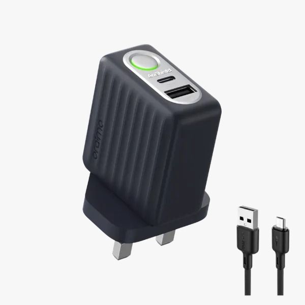 oraimo PowerShield C18 18W Wall Charger Kit 18W Fast Charging Automatic Power Outage Protection  Touch Switch  Multi-Protection Safety System with Type C Cable