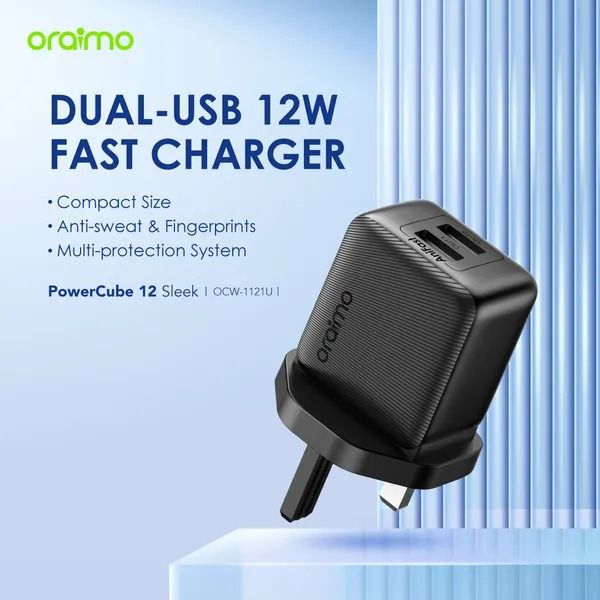 oraimo PowerCube 12 Sleek 12W  Wall Charger Kit Type C 12W Smart Fast Charging  Compact & Portable  Sweat & Fingerprint Resistance  Multi-Protection Safety System