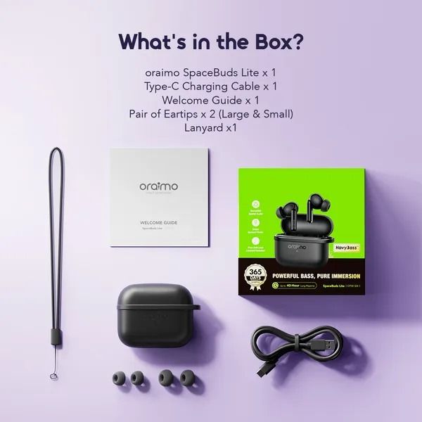 oraimo SpaceBuds Lite Sound360 Anti-Lost True Wireless Earbuds  Sound360 Spatial Audio Smart Earbud Finder Free Anti-Lost Lanyard Included 40-Hr Long Playtime