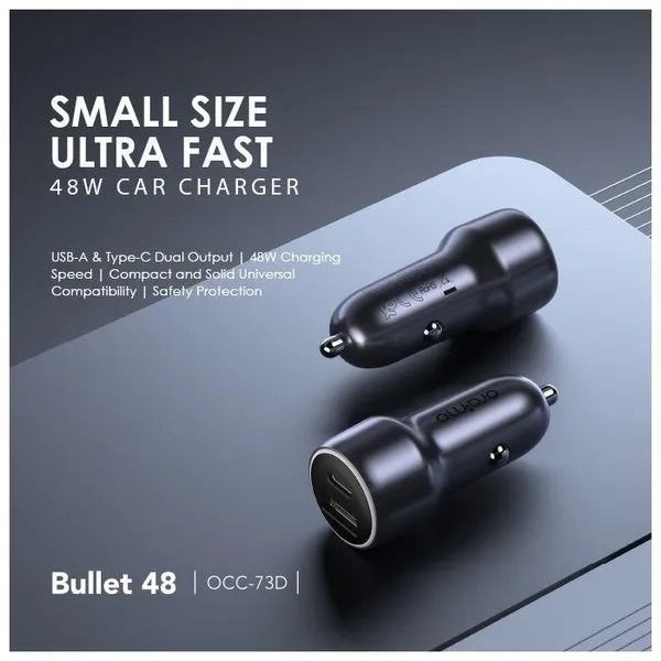 oraimo Bullet 48 48W Car Charger PD&QC 3.0 Compatible  18W+30W Fast Charge USB-A & Type-C Output  Universal Compatibility