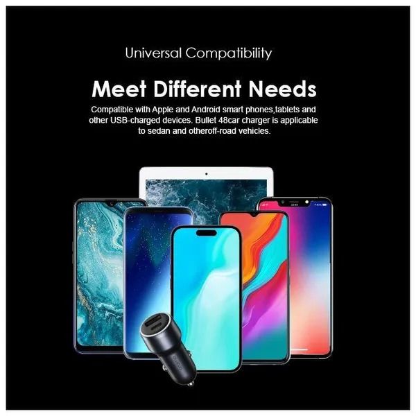 oraimo Bullet 48 48W Car Charger PD&QC 3.0 Compatible  18W+30W Fast Charge USB-A & Type-C Output  Universal Compatibility