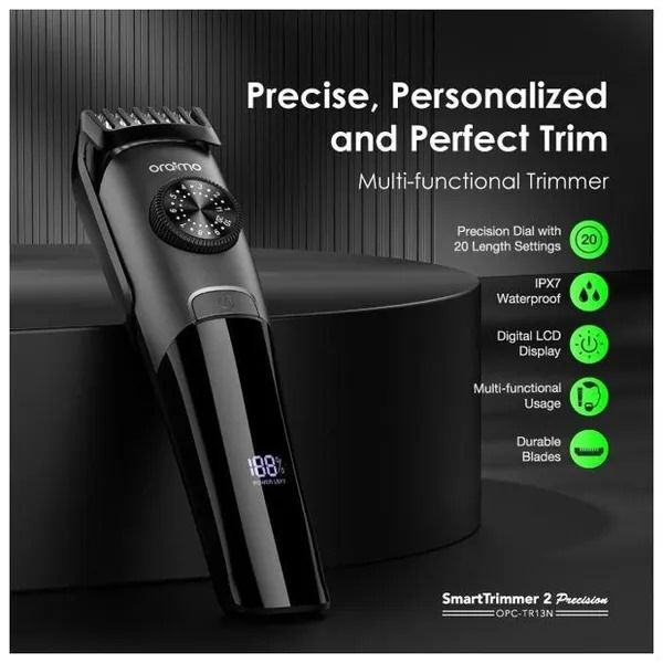 oraimo Smart Trimmer 2 Precision Durable Precision Dial Trimmer Digital LCD Display IPX7 Waterproof 90-minute Runtime  Ultra-sharp and Precise Blades