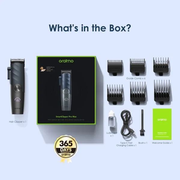 oraimo SmartClipper Pro Max Professional Hair Clipper  LED Screen Display  Adjustable Blades  5-Hour Run Time Up to 7500RPM Motor