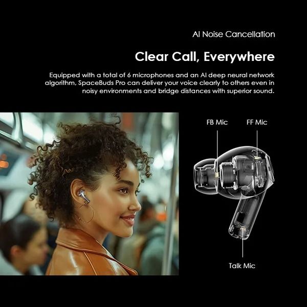 oraimo SpaceBuds Pro Hybrid ANC True Wireless Earbuds  50dB Hybrid ANC Noise Cancellation Space Capsule Design Concept  Sound360 Spatial Audio AI Noise Cancellation