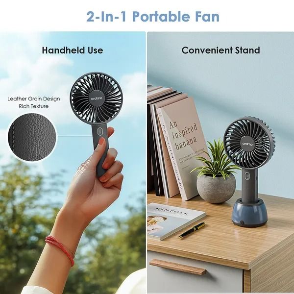 oraimo SmartHandheldfan 2 Handheld Fan with Light Base  8-hour Long Working Time Colorful Light Base 3 Adjustable Speeds  Lightweight & Portable Design