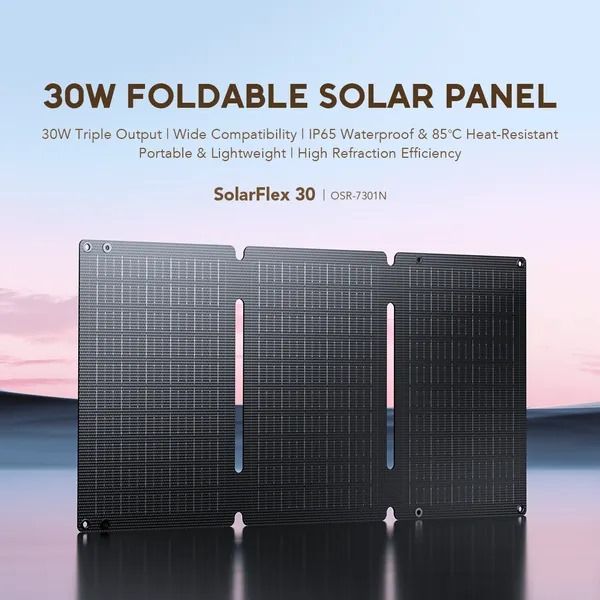 oraimo SolarFlex 30 30W Portable Solar Panel Lightweight and Foldable  Plug and Play Solar Charging  30W Power for Multi-Device Charging Waterproof and Heat Resistant portable solar panel