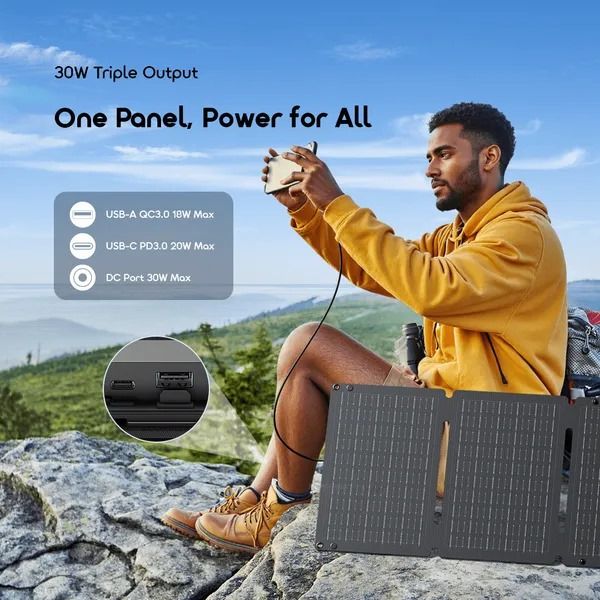 oraimo SolarFlex 30 30W Portable Solar Panel Lightweight and Foldable  Plug and Play Solar Charging  30W Power for Multi-Device Charging Waterproof and Heat Resistant portable solar panel
