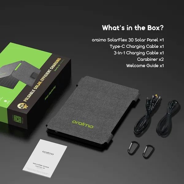 oraimo SolarFlex 30 30W Portable Solar Panel Lightweight and Foldable  Plug and Play Solar Charging  30W Power for Multi-Device Charging Waterproof and Heat Resistant portable solar panel