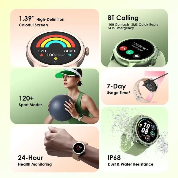 oraimo Watch 2R Colorful 1.39" TFT IP68 Smart Watch AI-generated Watch Faces 7 Days Battery Life 24-hour Health Monitoring  120 Sport Modes
