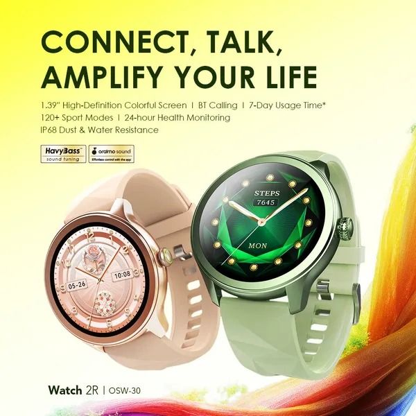 oraimo Watch 2R Colorful 1.39" TFT IP68 Smart Watch AI-generated Watch Faces 7 Days Battery Life 24-hour Health Monitoring  120 Sport Modes