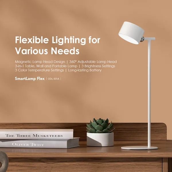 oraimo SmartLamp Flex 4.5W Table Lamp  Magnetic Lamp Head 3 Color Temperature Settings  360° Adjustable Lamp Head