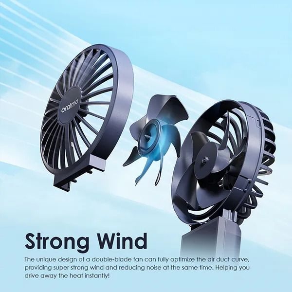 oraimo Smart Handheld Fan Dual Blades Foldable Fan 4 Adjustable Speed  Working Time 1.5~11hrs  Foldable and Carabiner Design  Dual Blades and Strong Wind