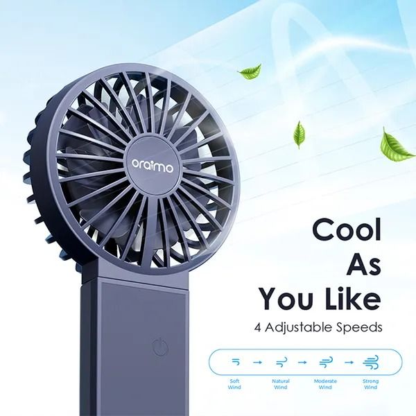 oraimo Smart Handheld Fan Dual Blades Foldable Fan 4 Adjustable Speed  Working Time 1.5~11hrs  Foldable and Carabiner Design  Dual Blades and Strong Wind