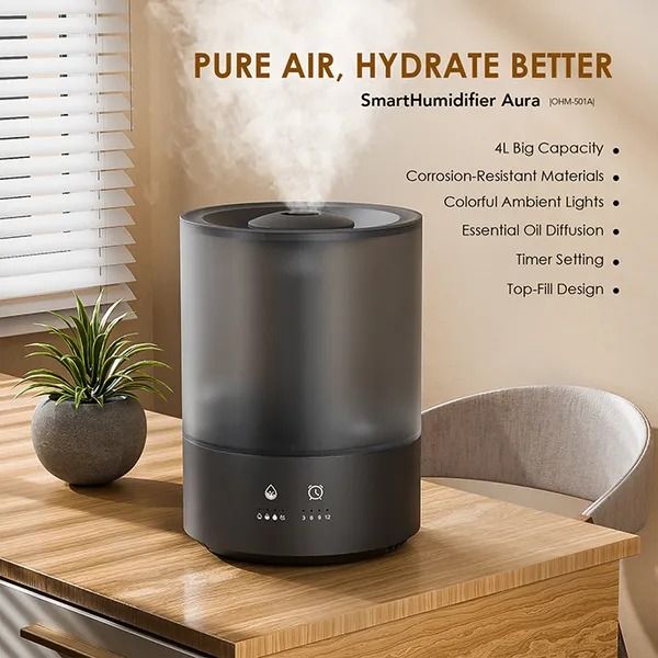 oraimo SmartHumidifier Aura 4L Humidifier 4L Big Capacity  Colorful Ambient Lights Essential Oil Diffusion Timer Setting