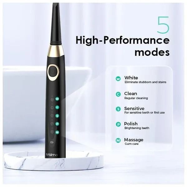 oraimo SmartDent C2 Smart Electric Toothbrush 5 Smart Brushing Modes One Charge for 30 Days  Soft DuPont Bristles 2 Minutes - Smart Timer