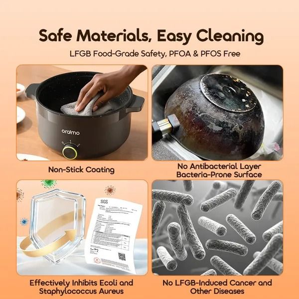 oraimo MultiPot 3L Energe-Saving Electric Cooker Multi-Purpose Pot  Titanium Non-Stick Coating  Prevents Bacterial Growth  LFGB Food Safety Certified