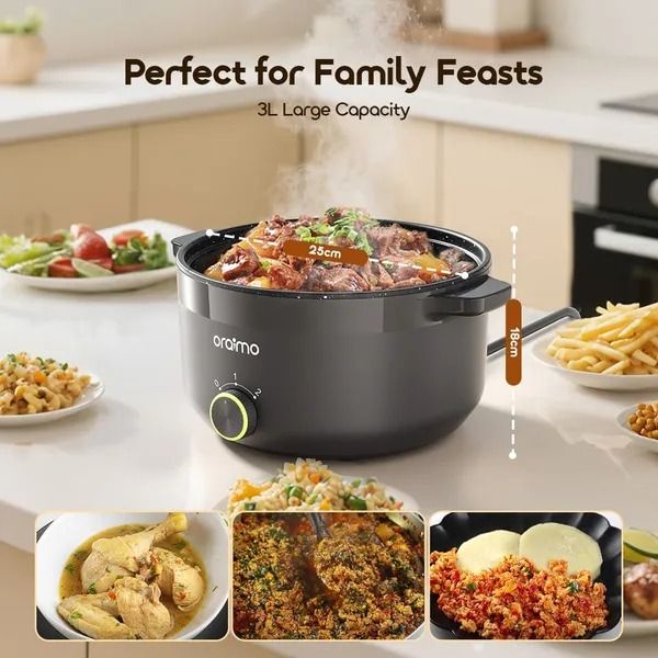 oraimo MultiPot 3L Energe-Saving Electric Cooker Multi-Purpose Pot  Titanium Non-Stick Coating  Prevents Bacterial Growth  LFGB Food Safety Certified