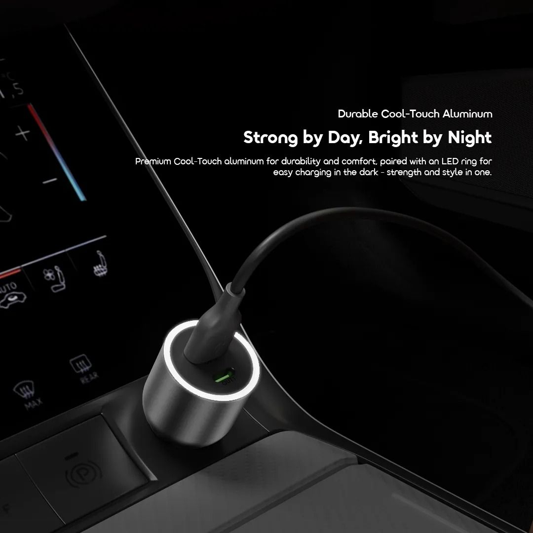 oraimo PowerDrive 7691 Pro 69W Dual Super Car Charger  USB-A & Type-C Durable Cool-Touch Aluminum LED Light Ring Universal Compatibility