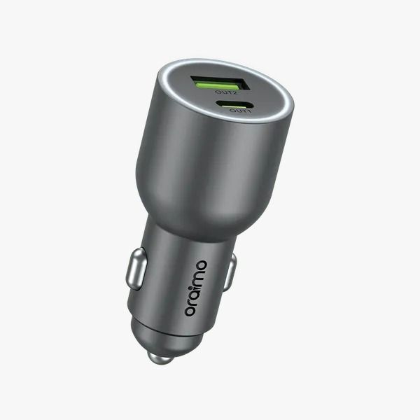 oraimo PowerDrive 7691 Pro 69W Dual Super Car Charger  USB-A & Type-C Durable Cool-Touch Aluminum LED Light Ring Universal Compatibility
