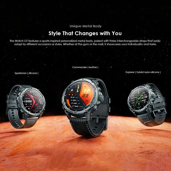 oraimo Watch GT 1.43" AMOLED 3ATM GPS Smart Watch with 2 Replaceable Straps  Up to 25-Day Usage Time 6-Star GPS Tracking  3ATM Waterproof 1.43" AMOLED Screen