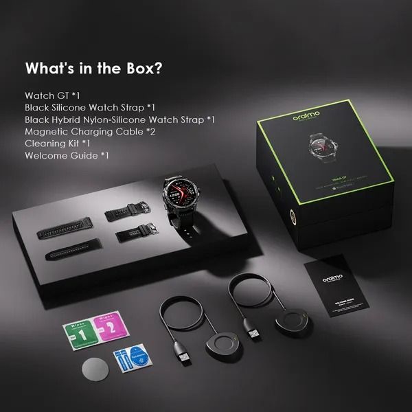 oraimo Watch GT 1.43" AMOLED 3ATM GPS Smart Watch with 2 Replaceable Straps  Up to 25-Day Usage Time 6-Star GPS Tracking  3ATM Waterproof 1.43" AMOLED Screen