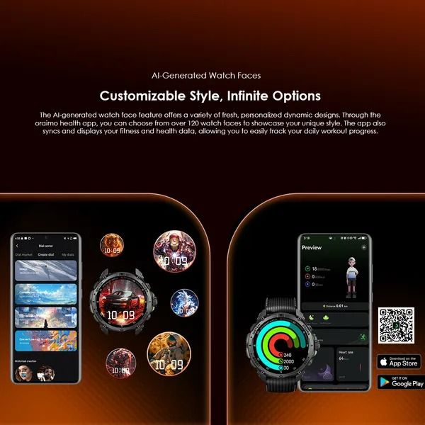 oraimo Watch GT 1.43" AMOLED 3ATM GPS Smart Watch with 2 Replaceable Straps  Up to 25-Day Usage Time 6-Star GPS Tracking  3ATM Waterproof 1.43" AMOLED Screen