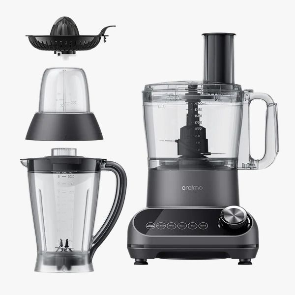 oraimo OmniBlend 2 21000 RPM Speed 5-in-1 Blender  Stepless Speed Setting  High Power Copper Motor Anti Slip Feet Customizable Program Menu 2.5L Food Processor Bowl, 2L Blending Cup, 200mL Griinding C