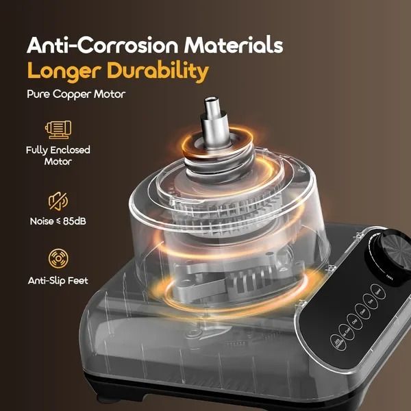 oraimo OmniBlend 2 21000 RPM Speed 5-in-1 Blender  Stepless Speed Setting  High Power Copper Motor Anti Slip Feet Customizable Program Menu 2.5L Food Processor Bowl, 2L Blending Cup, 200mL Griinding C