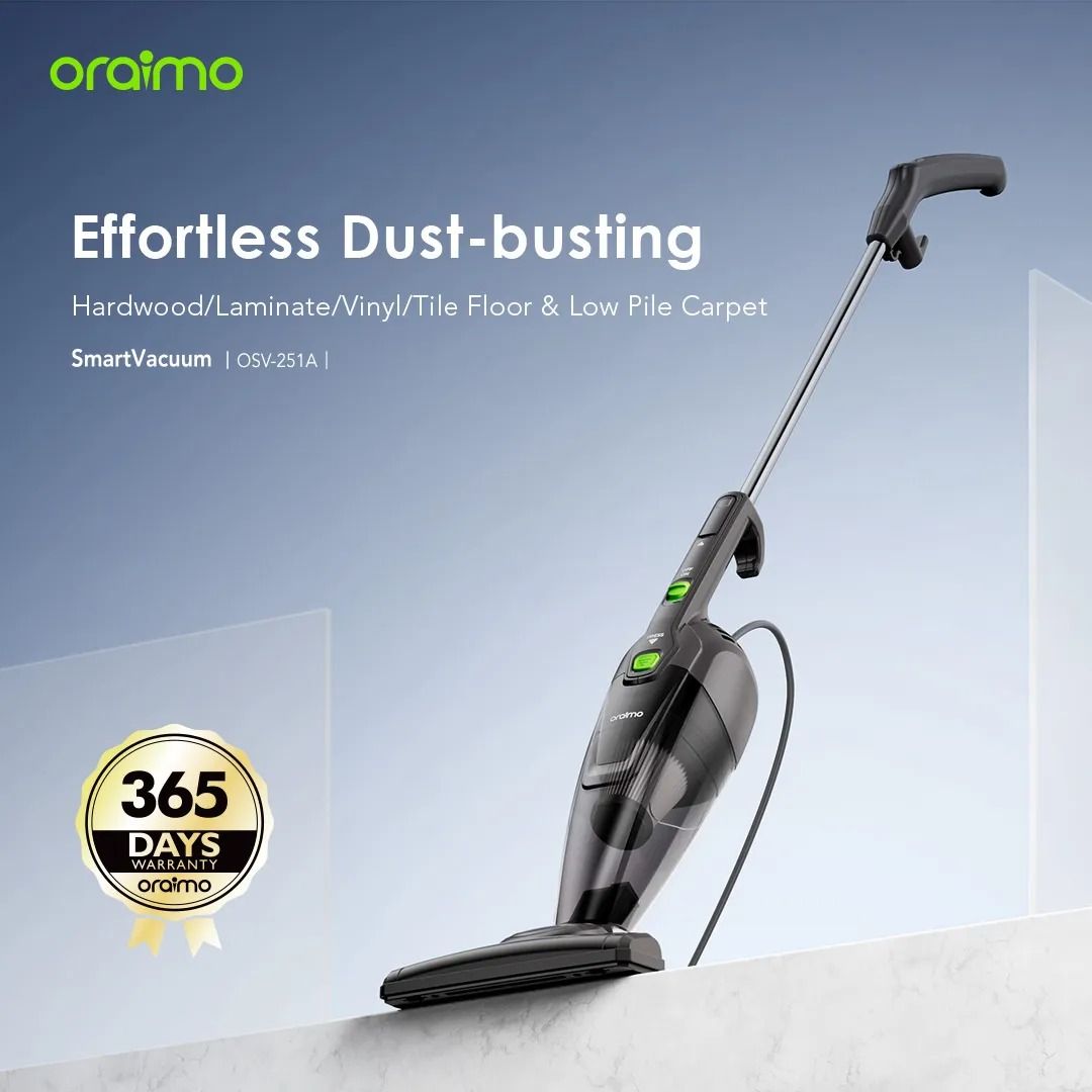 oraimo SmartVacuum Corded Vacuum Cleaner with 5m Cord, 500W High Speed Powerful Suction Super Powerful Motor 5 Meter Cord  Stick & Handheld Vacuum 500 ML Dust Cup