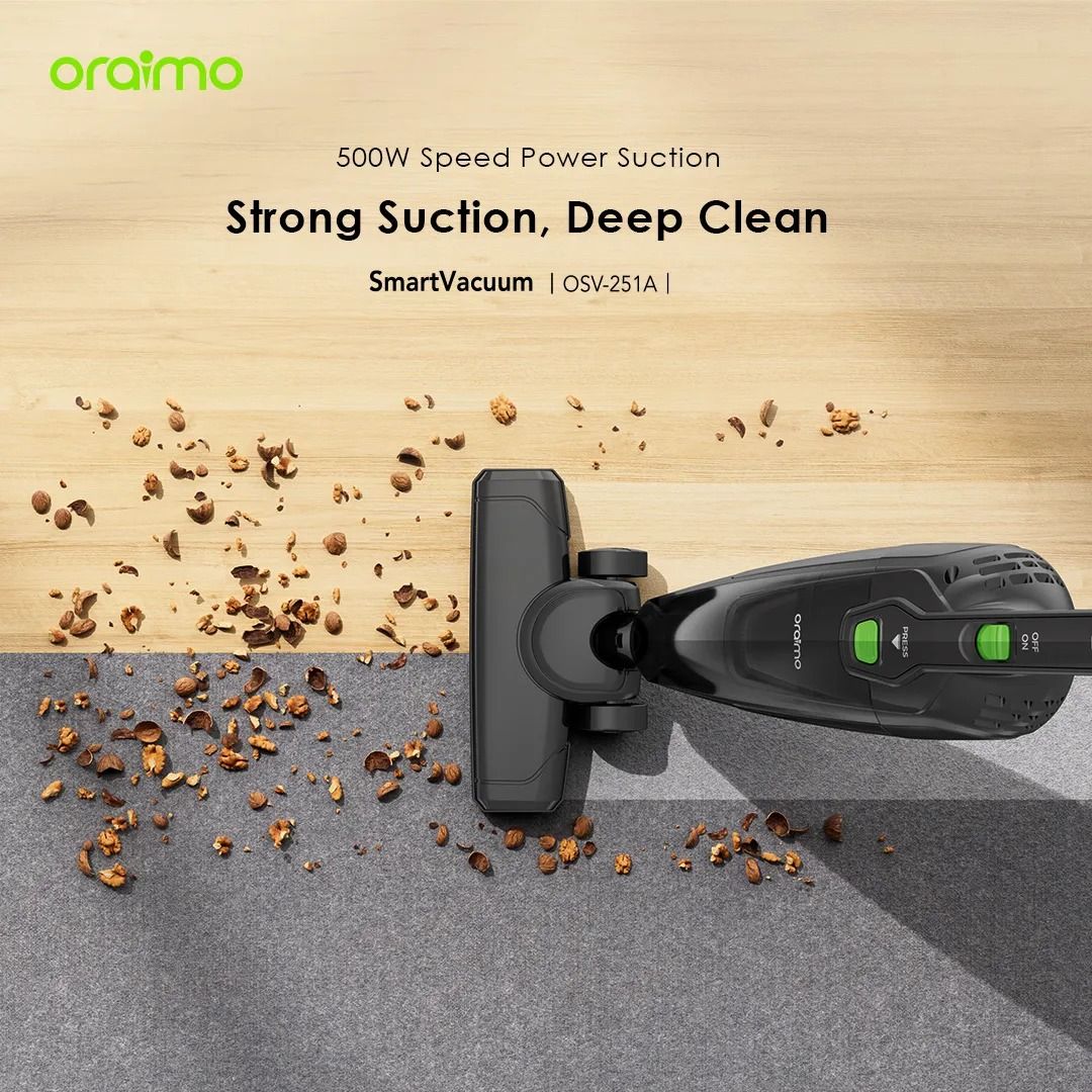 oraimo SmartVacuum Corded Vacuum Cleaner with 5m Cord, 500W High Speed Powerful Suction Super Powerful Motor 5 Meter Cord  Stick & Handheld Vacuum 500 ML Dust Cup