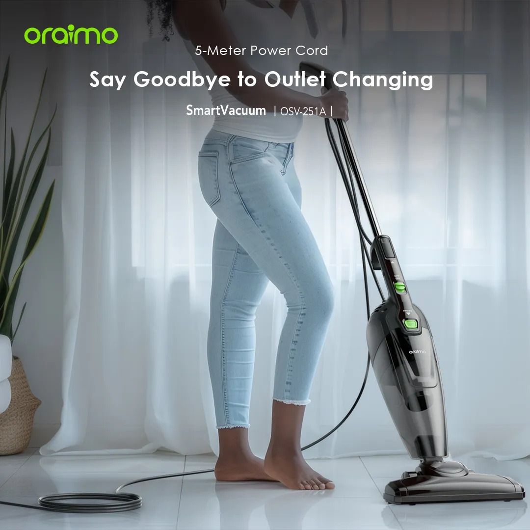 oraimo SmartVacuum Corded Vacuum Cleaner with 5m Cord, 500W High Speed Powerful Suction Super Powerful Motor 5 Meter Cord  Stick & Handheld Vacuum 500 ML Dust Cup