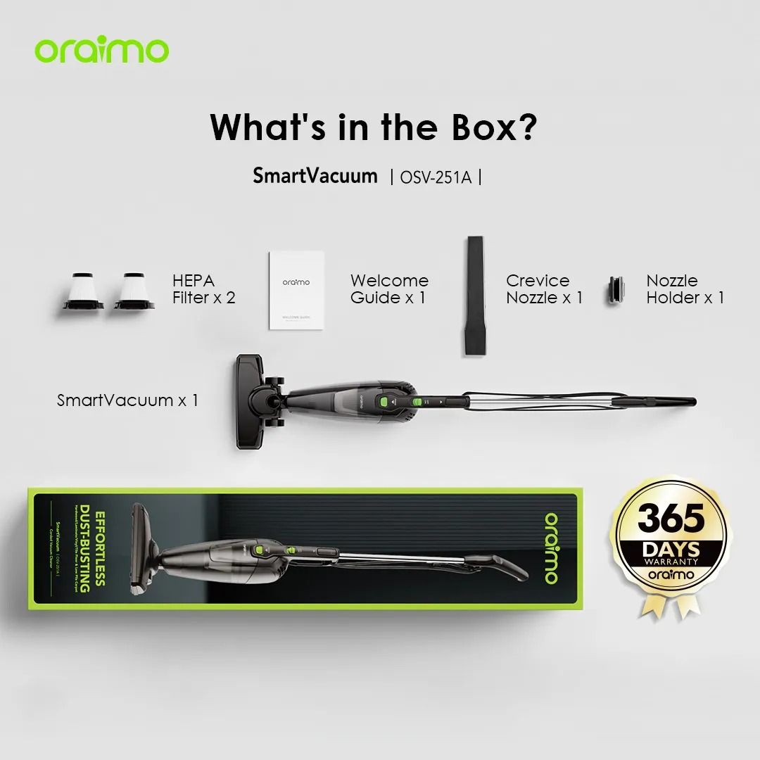 oraimo SmartVacuum Corded Vacuum Cleaner with 5m Cord, 500W High Speed Powerful Suction Super Powerful Motor 5 Meter Cord  Stick & Handheld Vacuum 500 ML Dust Cup