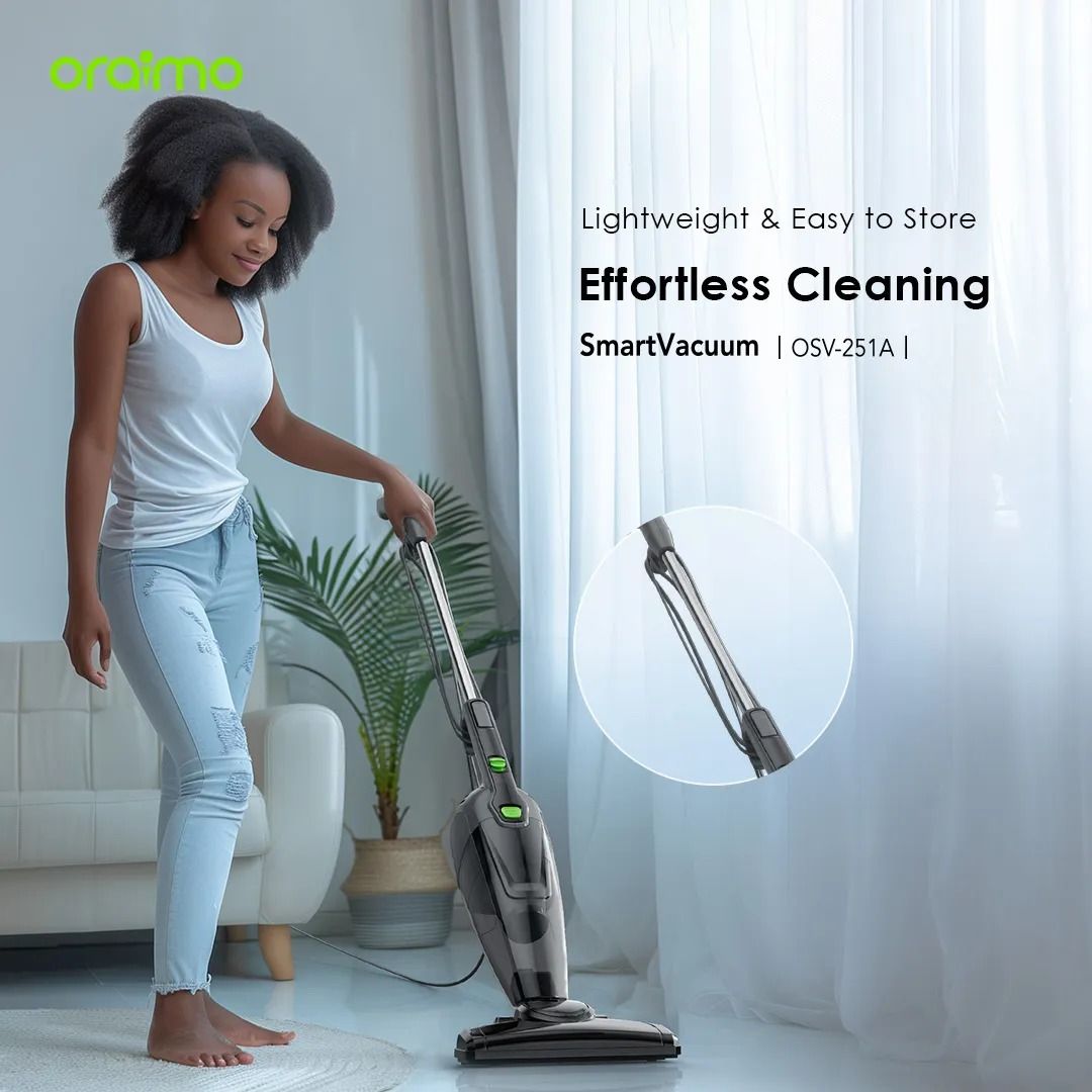 oraimo SmartVacuum Corded Vacuum Cleaner with 5m Cord, 500W High Speed Powerful Suction Super Powerful Motor 5 Meter Cord  Stick & Handheld Vacuum 500 ML Dust Cup