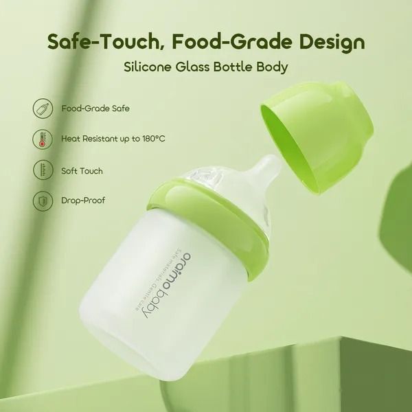 oraimo PureBottle 160 160ml Anti-Colic Silicone Glass Baby Bottle Silicone Glass Bottle Body  Bpa free  Easy Plug and Play