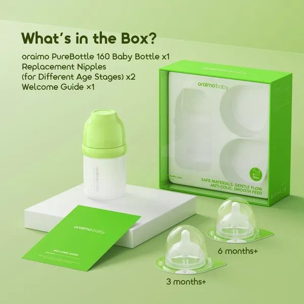 oraimo PureBottle 160 160ml Anti-Colic Silicone Glass Baby Bottle Silicone Glass Bottle Body  Bpa free  Easy Plug and Play
