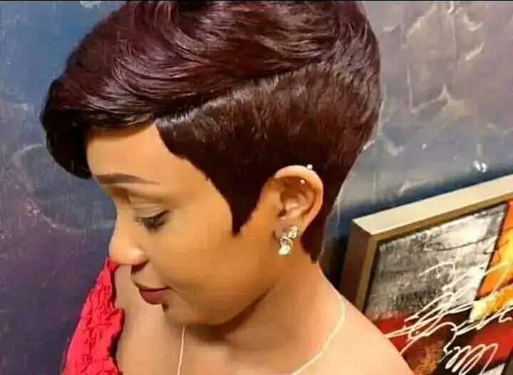 Elegant human hair pixie wig__burgundy/99j