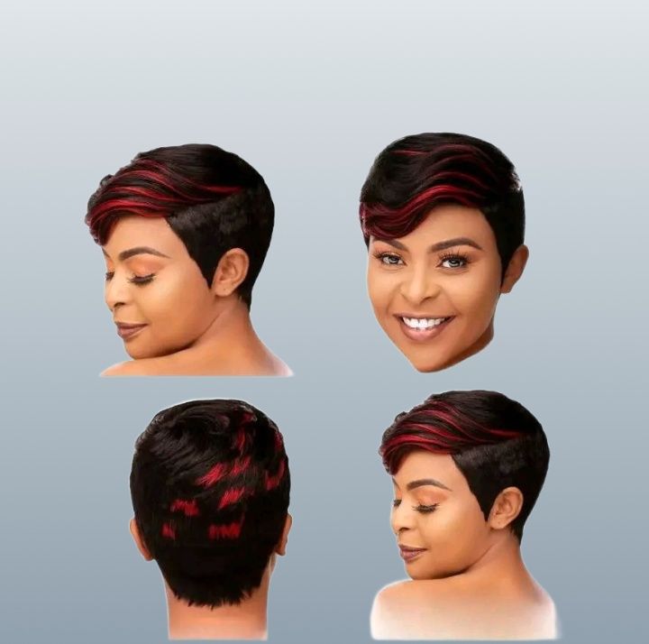 Fashion side parting pixie wig_black with patches