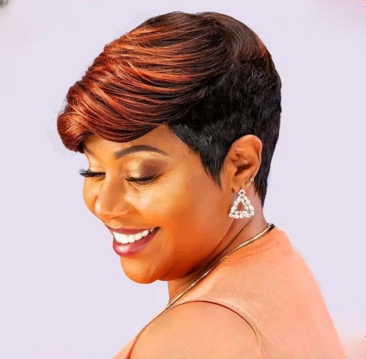 Human hair ombre pixie wig black and brown