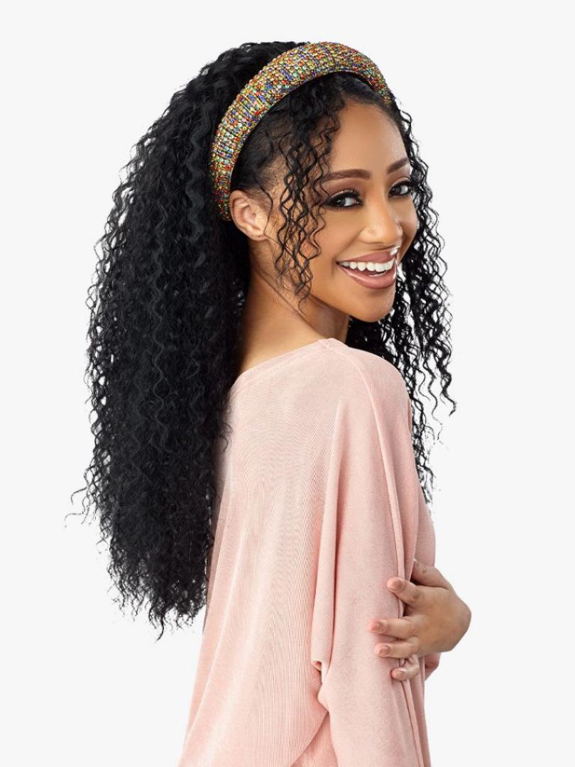 fashion headband long curly wig
