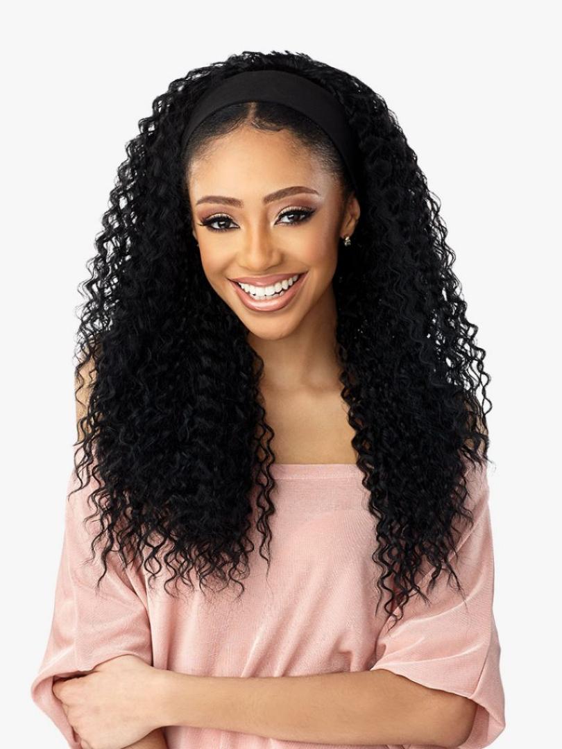 fashion headband long curly wig