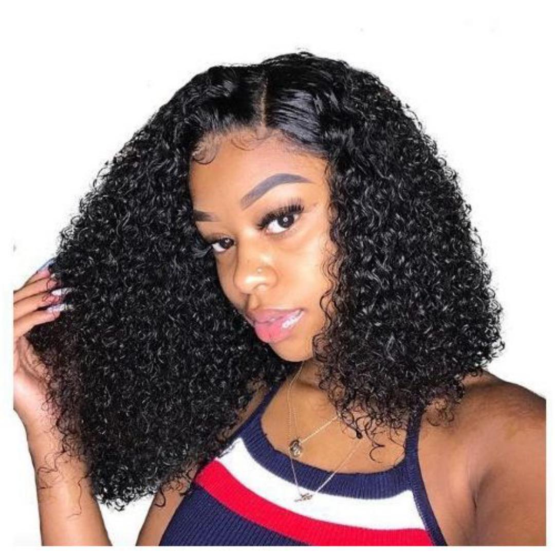 Fashion easy to maintain water wave wig with a la e closure _black