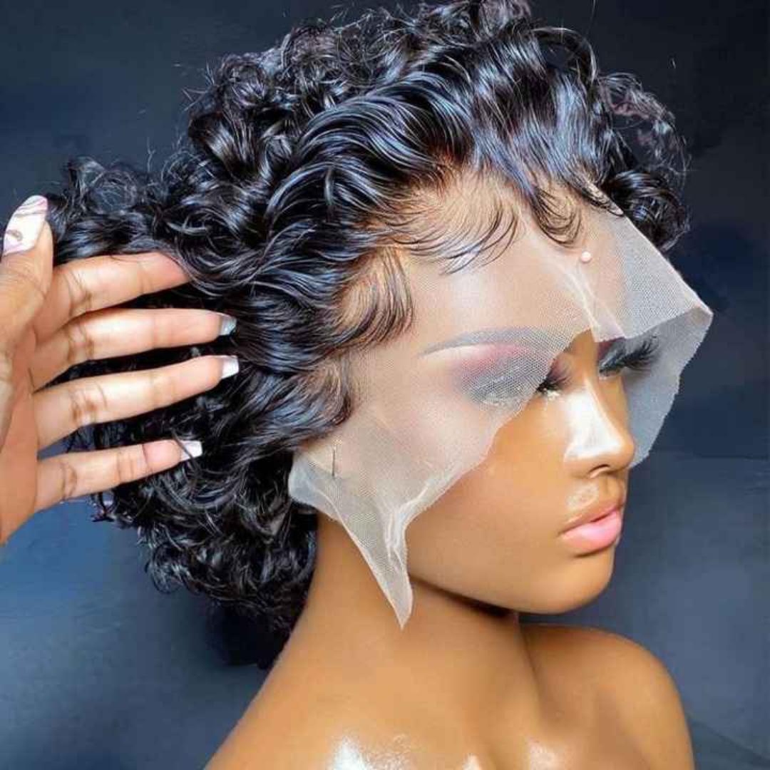 T lace front celebrity,easy to makntain curly pixie wig