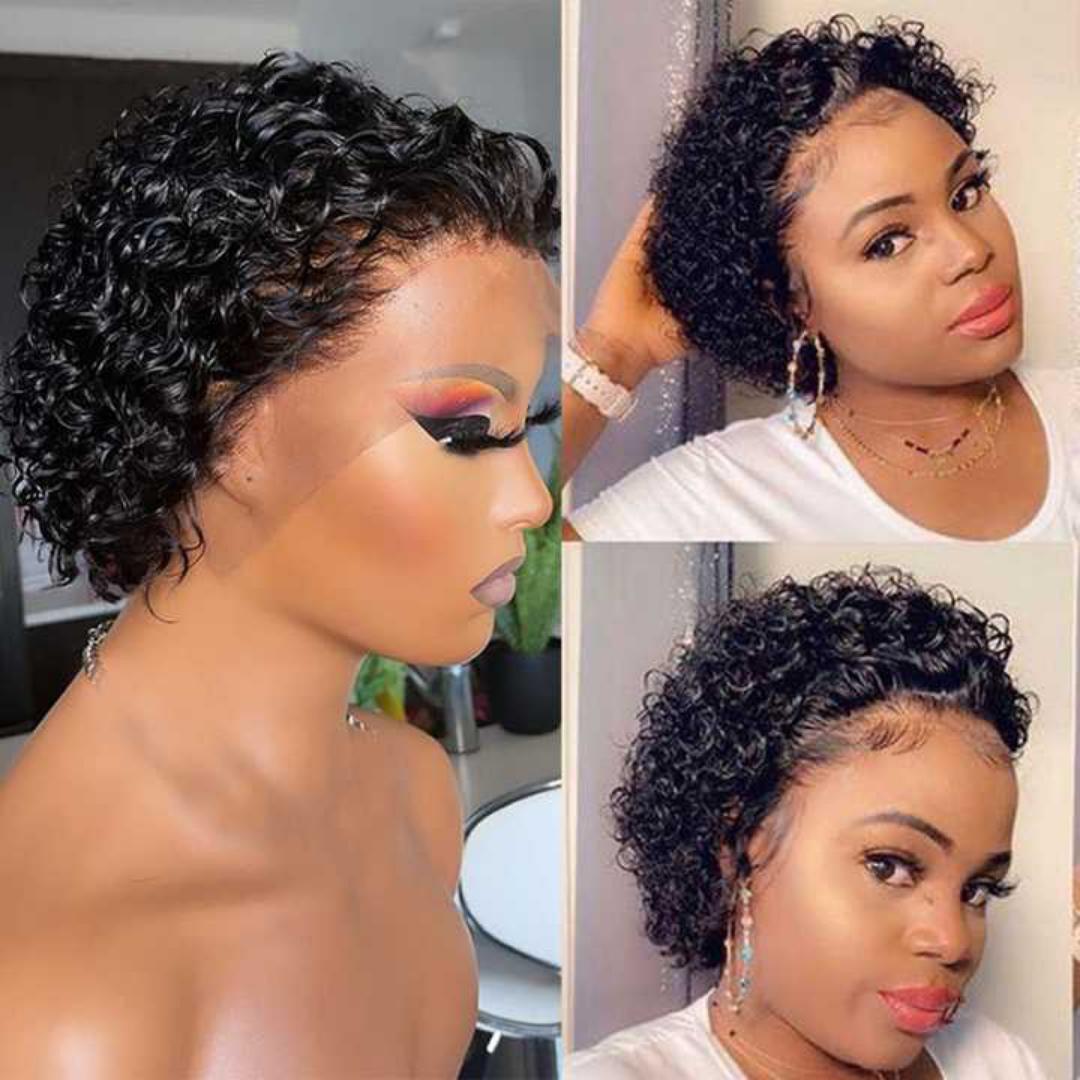 T lace front celebrity,easy to makntain curly pixie wig