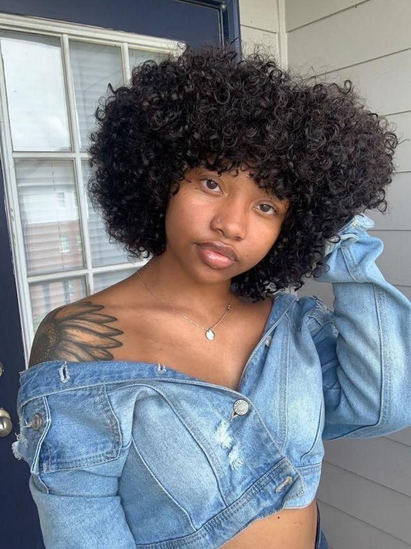 Fashion soft and fluffy non tangle  bob curly wig _black