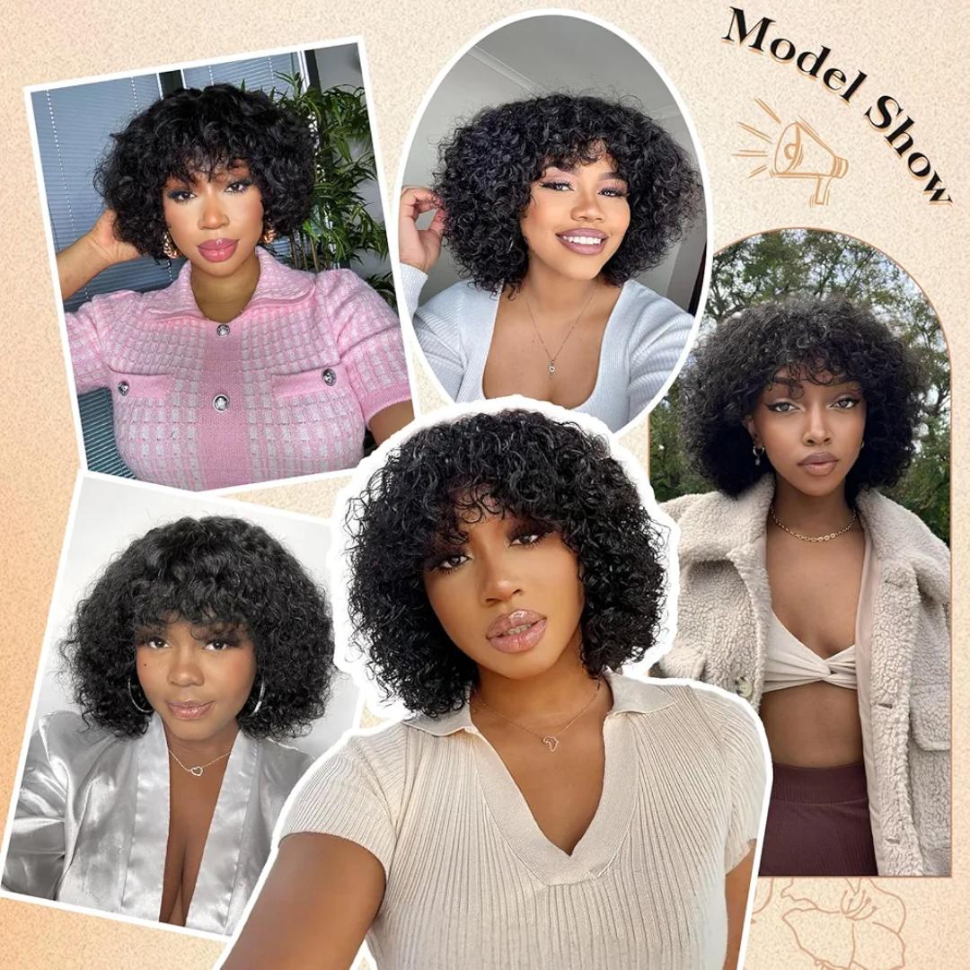 Fashion Human hair blend water wave  bob wig with bangs