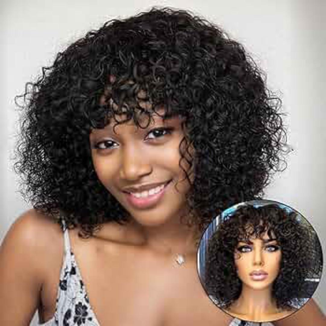 Fashion Human hair blend water wave  bob wig with bangs