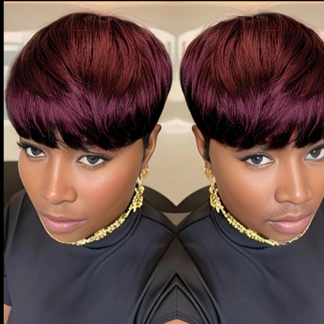 Fashion Human hair pixie wig with bangs_99j